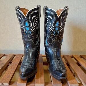 1960s • Acme Thunderbird Inlay Vintage Cowboy Boots • Women’s 7 M